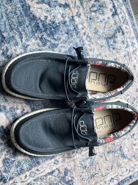 Hey Dude Men's Slip-On Loafers in Navy with Floral Trim